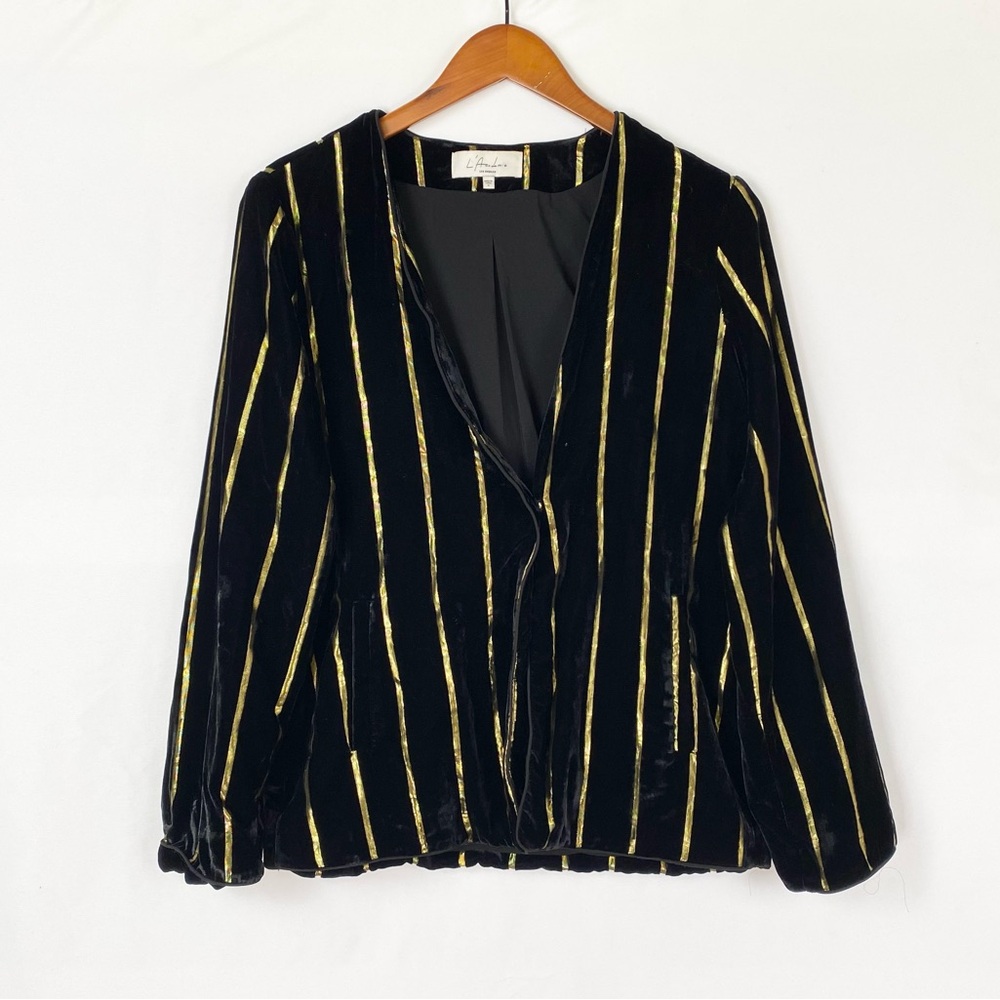 L'Academie The Morgan Jacket inβ Black and Gold Striped Long Sleeve Size Small
